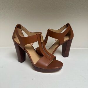 Michael Kors Leather Zip-Front Block Heel Sandals